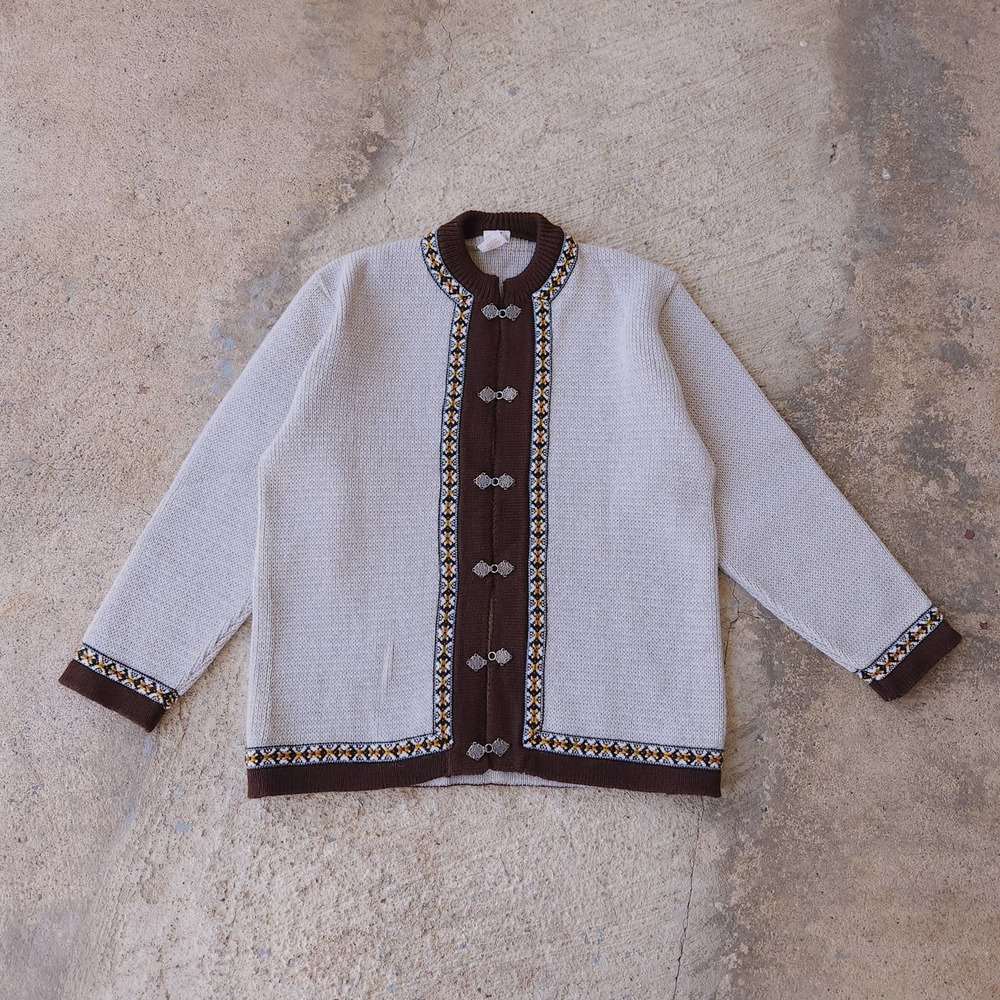 Vintage 60s 70s Sasnit Of Norway Wool Sweater Cardigan Knit Pullover Fair Isle